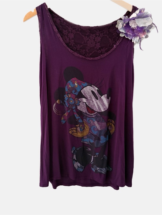 Disney Tops - Y2K Disney Minnie Mouse Purple Lace Graphic Tank Top Flower Corsage Fairycore M
